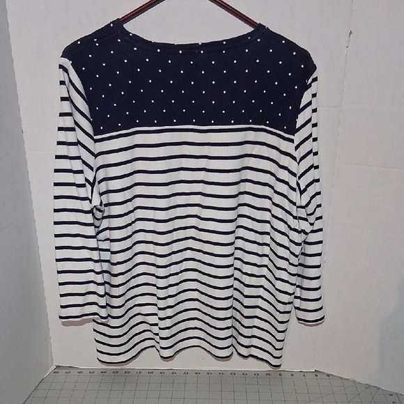 Karen Scott Navy and White Striped Top with Gold Reindeer - Picture 6 of 8